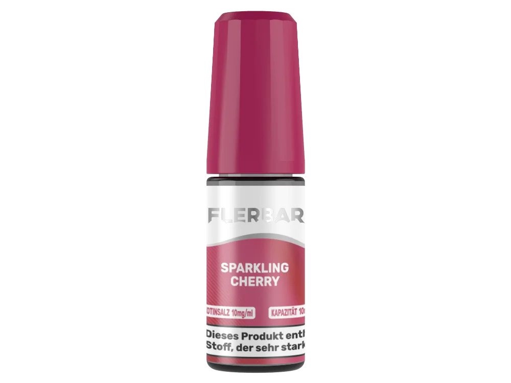 Flerbar Sparkling Cherry 10ml Nikotinsalz-Liquid in dunkelrotem Fläschchen, Vorderansicht mit Etikett
