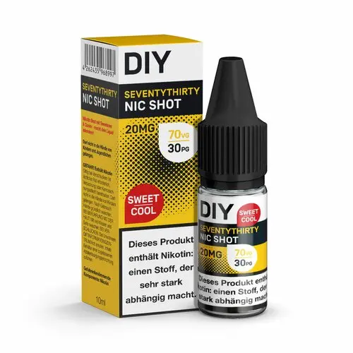 DIY Shot Sweet & Cool Seventythirty Nikotinshot 20mg/ml, 30ml Flasche mit gelbem Etikett