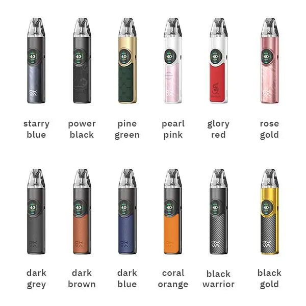 Oxva NeXlim Pod Kit Farbübersicht: alle 12 verfügbaren Farben von Starry Blue bis Black Gold