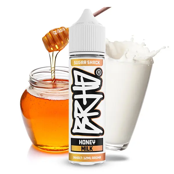 Barehead Sugar Shack Honey Milk Longfill-Aroma 20ml Flasche mit Honig und Milch im Hintergrund