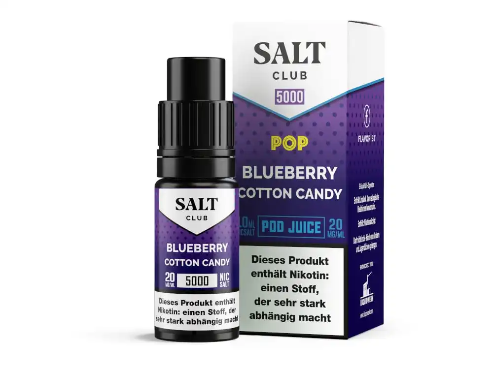 Salt Club 5000 Blueberry Cotton Candy Nikotinsalz-Liquid 10ml – lila Flasche mit passender Verpackungsbox