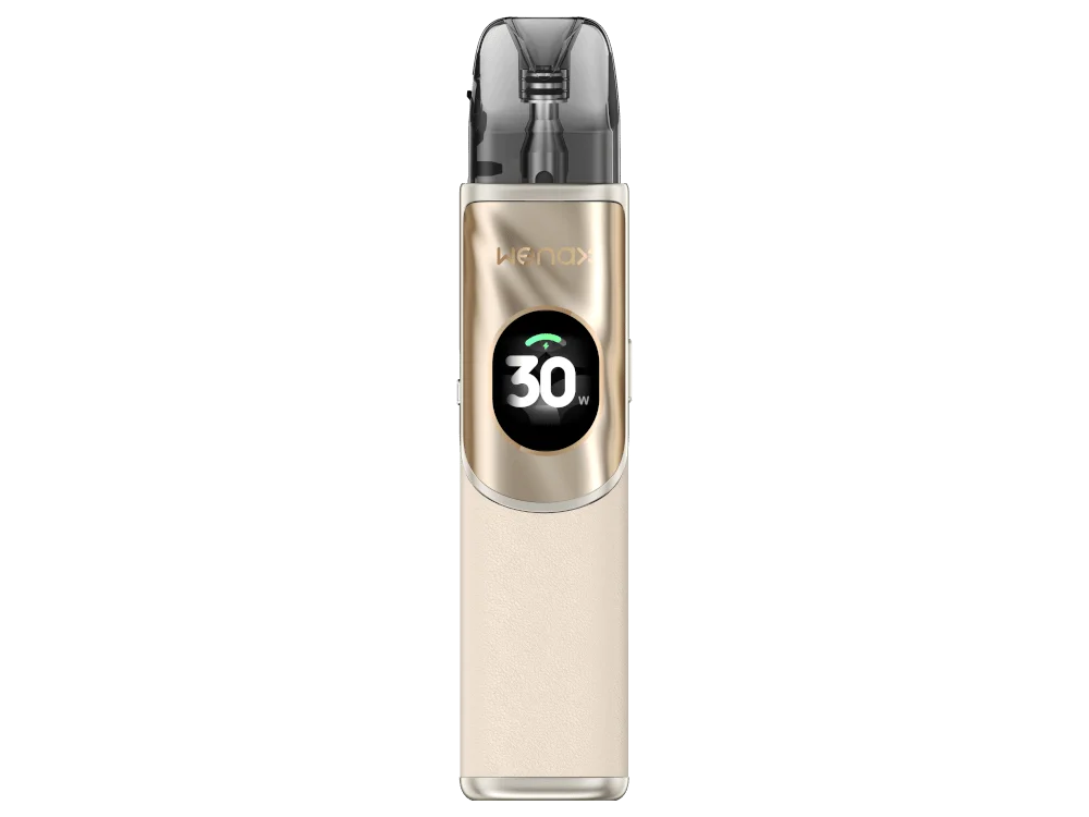 GeekVape Wenax Q2 Kit in Champagner-Gold, kompaktes Pod-System mit 30W-Badge, Frontansicht