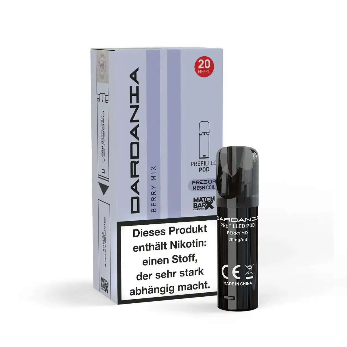 Dardania Prefilled Pod Berry Mix – hellblaue Verpackung mit schwarzem Pod, 20 mg