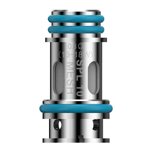 Nevoks SPL-10 M Mesh Verdampferkopf mit türkisfarbenen Ringen und Beschriftung