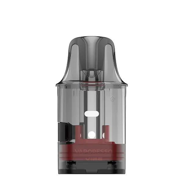 Vaporesso Vibe Dual Mesh Smart Ersatz-Pod, transparentes Gehäuse mit rotem Sockel, Seitenansicht