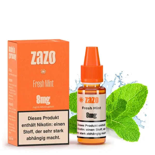 ZAZO Classics Fresh Mint 10ml Liquid, orangefarbene Box und Flasche, 8mg Nikotin