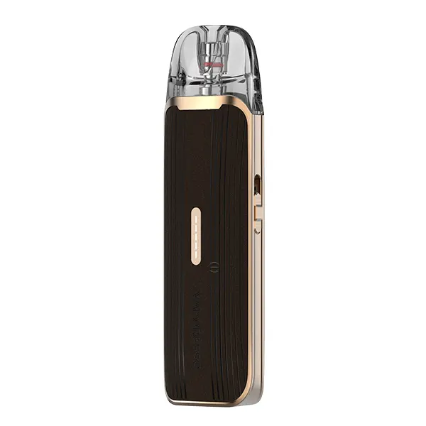 Vaporesso Luxe Q3 Pod Kit in Braun-Gold mit gestreifter Oberfläche und transparentem Pod, Frontansicht