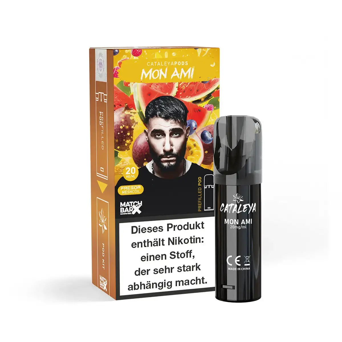 Cataleya Prefilled Pod Mon Ami – orangefarbene Verpackung mit Pod, tropisches Frucht-Design