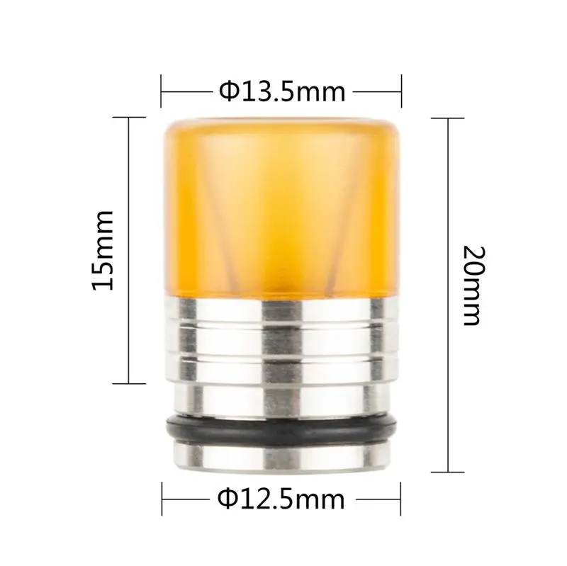 810 DripTip AS311 in Gelb-Orange mit Edelstahlsockel – Maßzeichnung 13,5×20mm von der Seite