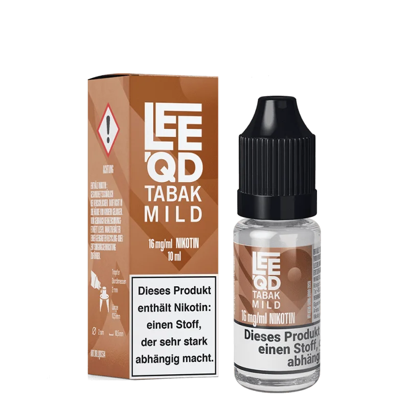 LQDC514_800x800.png?ts=1759917071 LEEQD Tabak Mild 10ml Liquid – braune Verpackung mit Flasche, Nikotinwarnhinweise sichtbar