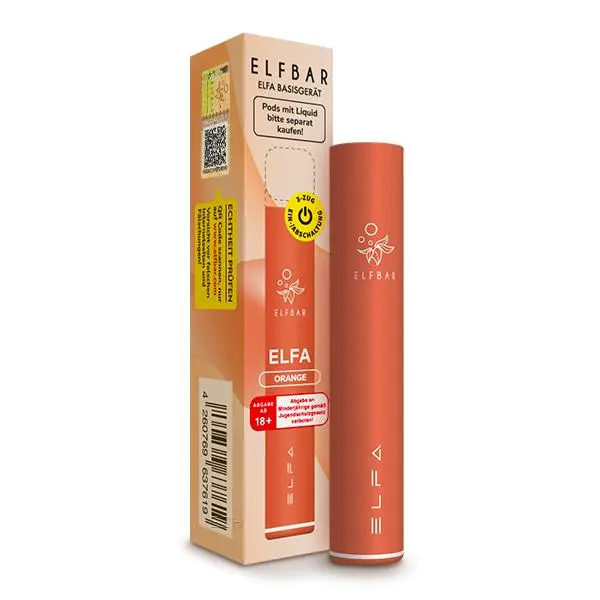 Elfbar Elfa CP Basisgerät in Koralle mit Verpackungskarton, schlankes Pod-System von Elfbar