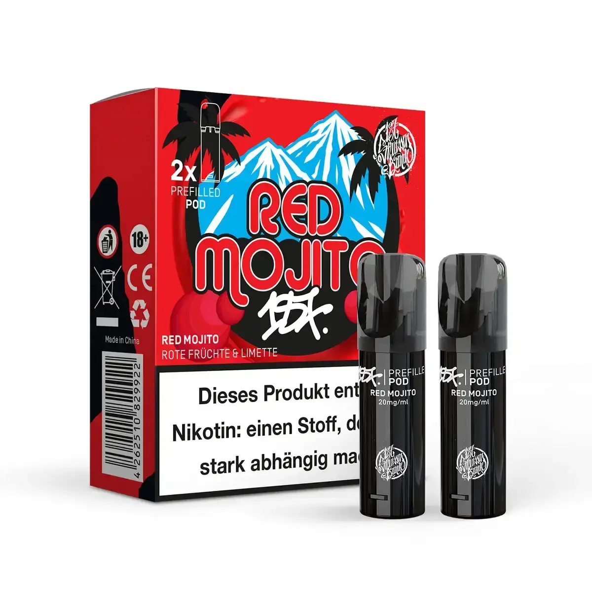187 Strassenbande Prefilled Pod Red Mojito, 2er-Packung mit rotem Bergmotiv und zwei schwarzen Pods