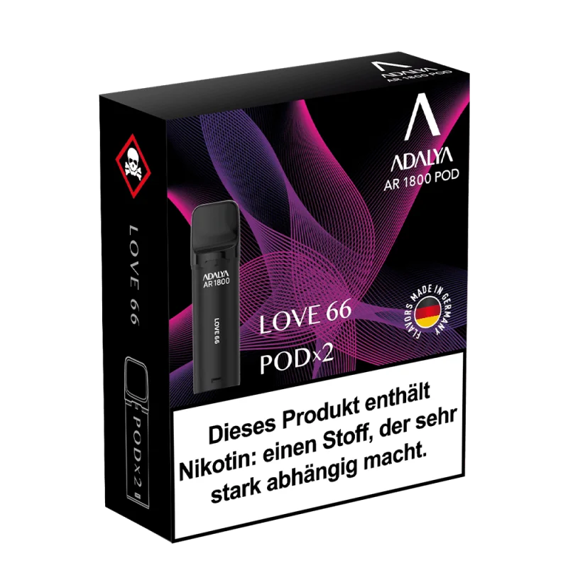 Adalya AR1800 Prefilled Pod Love66 2er-Pack, lila Verpackung mit Pod-Abbildung