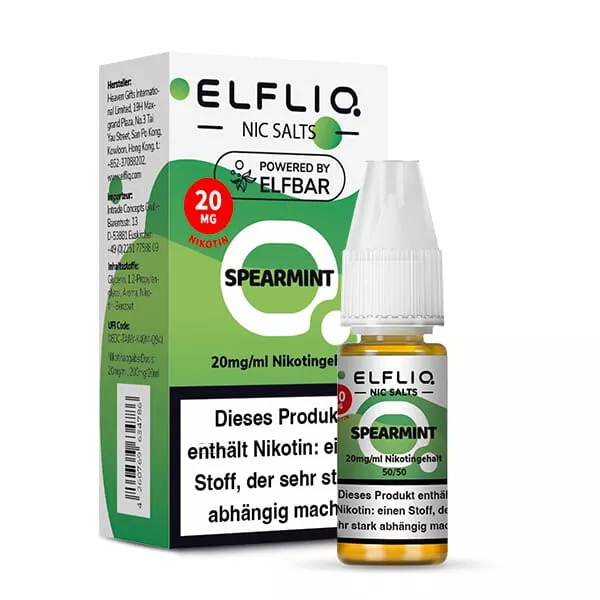 Elfliq Spearmint 10ml Nikotinsalz-Liquid 20mg – Flasche mit Verpackungsbox, grünes Design