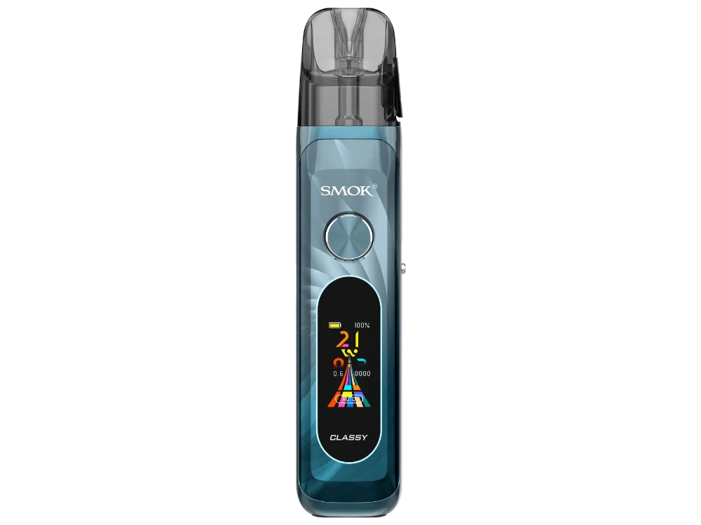 Smok Novo Classy Pod-Kit in Blau, Vorderansicht mit farbigem Display