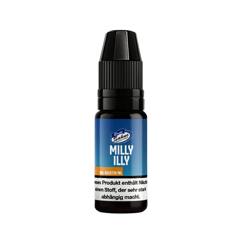 Erste Sahne Milly Illy 10ml Liquid – 10ml-Flasche mit dunkelblauem Etikett und orangefarbenem Akzent