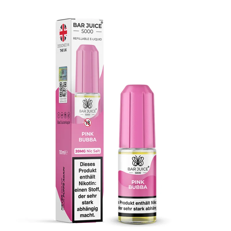 Bar Juice 5000 Pink Bubba 10ml Nikotinsalz-Liquid – rosa Flasche mit Verpackungskarton