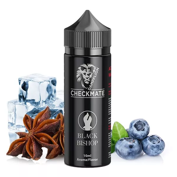 DampfLion Checkmate Black Bishop Longfill – schwarze 120-ml-Flasche mit Heidelbeere, Sternanis und Eiswürfeln