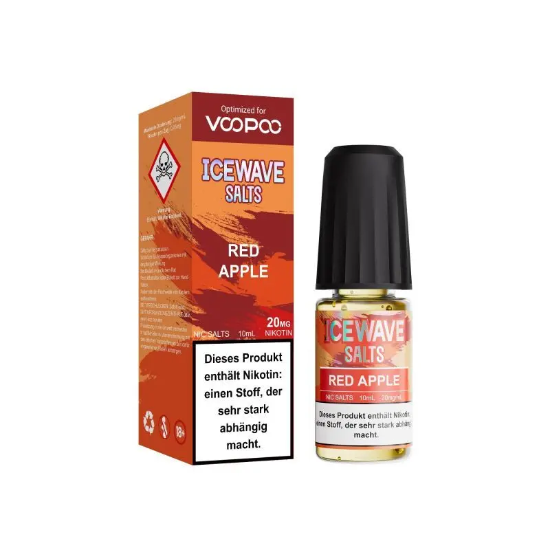 Icewave Salts Red Apple 10ml Nikotinsalz-Liquid – orangerote Box und Flasche, seitliche Ansicht
