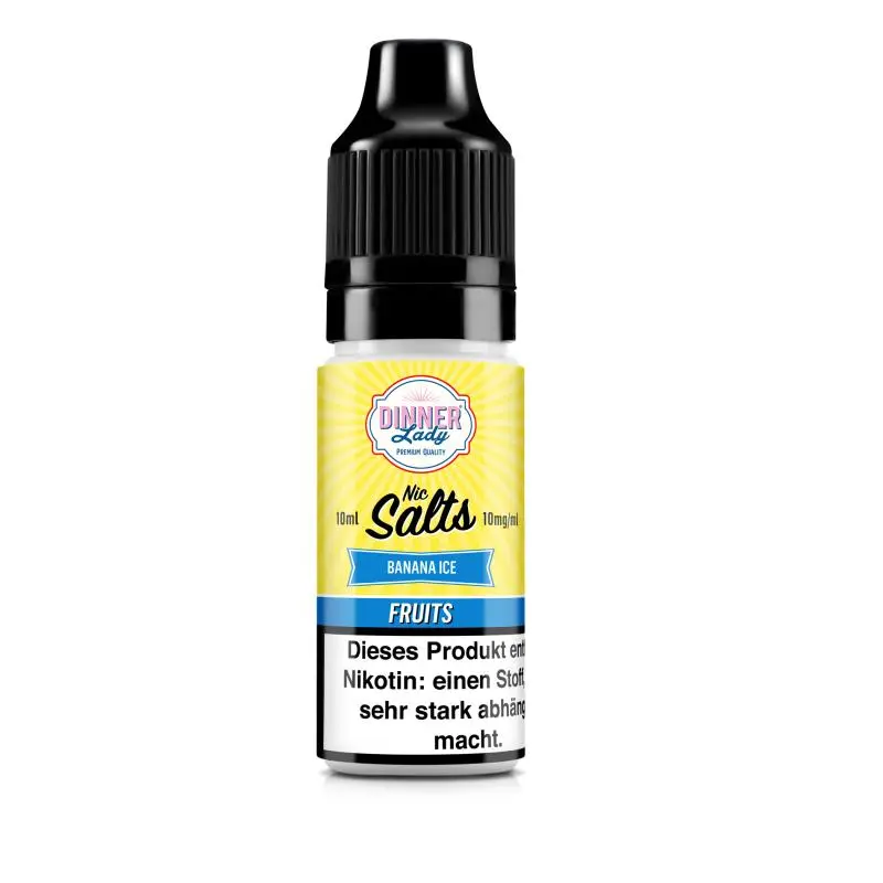 Dinner Lady Banana Ice Nikotinsalz-Liquid 10ml Flasche mit gelb-blauem Etikett
