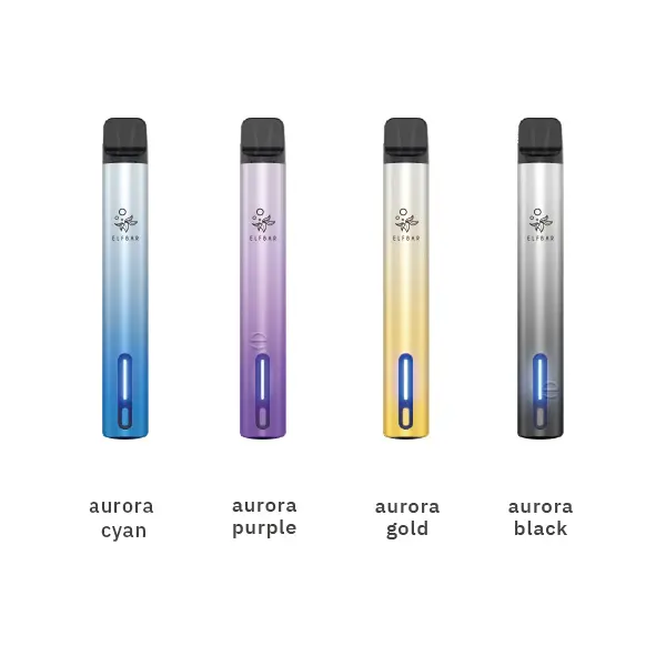 Elfbar Elfa Turbo Pod Kit alle 4 Farbvarianten: Aurora Cyan, Purple, Gold und Black im Vergleich