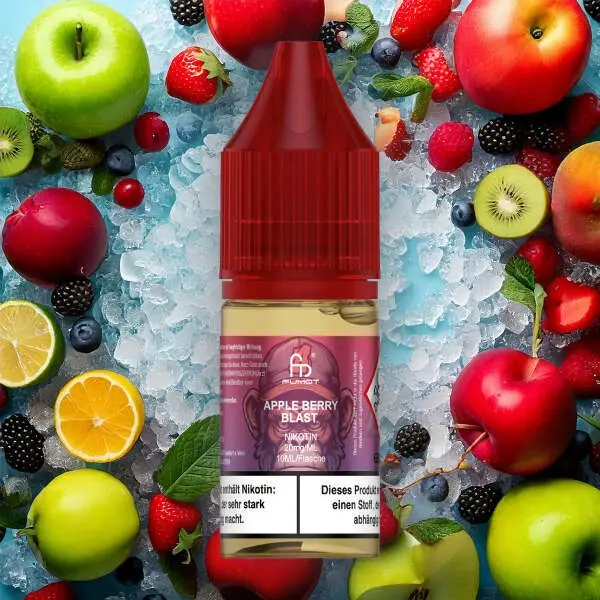 Fumot Apple Berry Blast 10ml Nikotinsalz-Liquid von RandM – rote Flasche mit Äpfeln, Beeren und Zitrusfrüchten