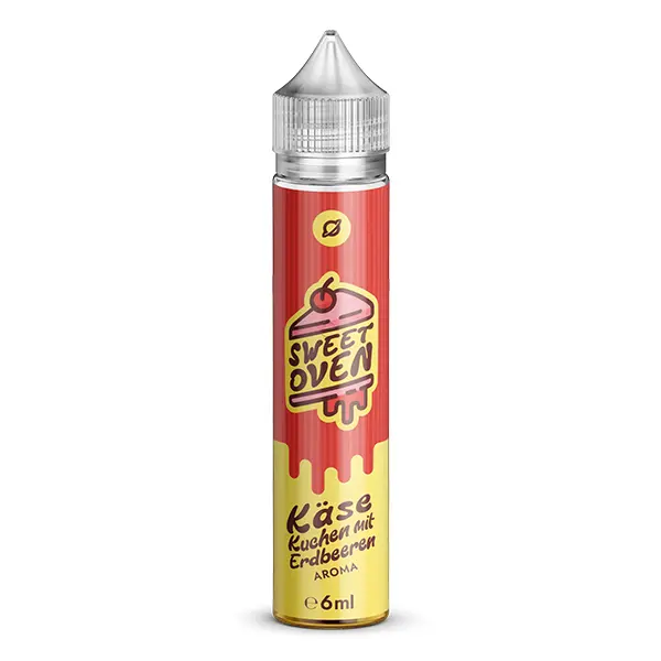 Flavorverse Sweet Oven Käsekuchen mit Erdbeeren Longfill 60 ml, rot-gelbe Flasche Frontalansicht