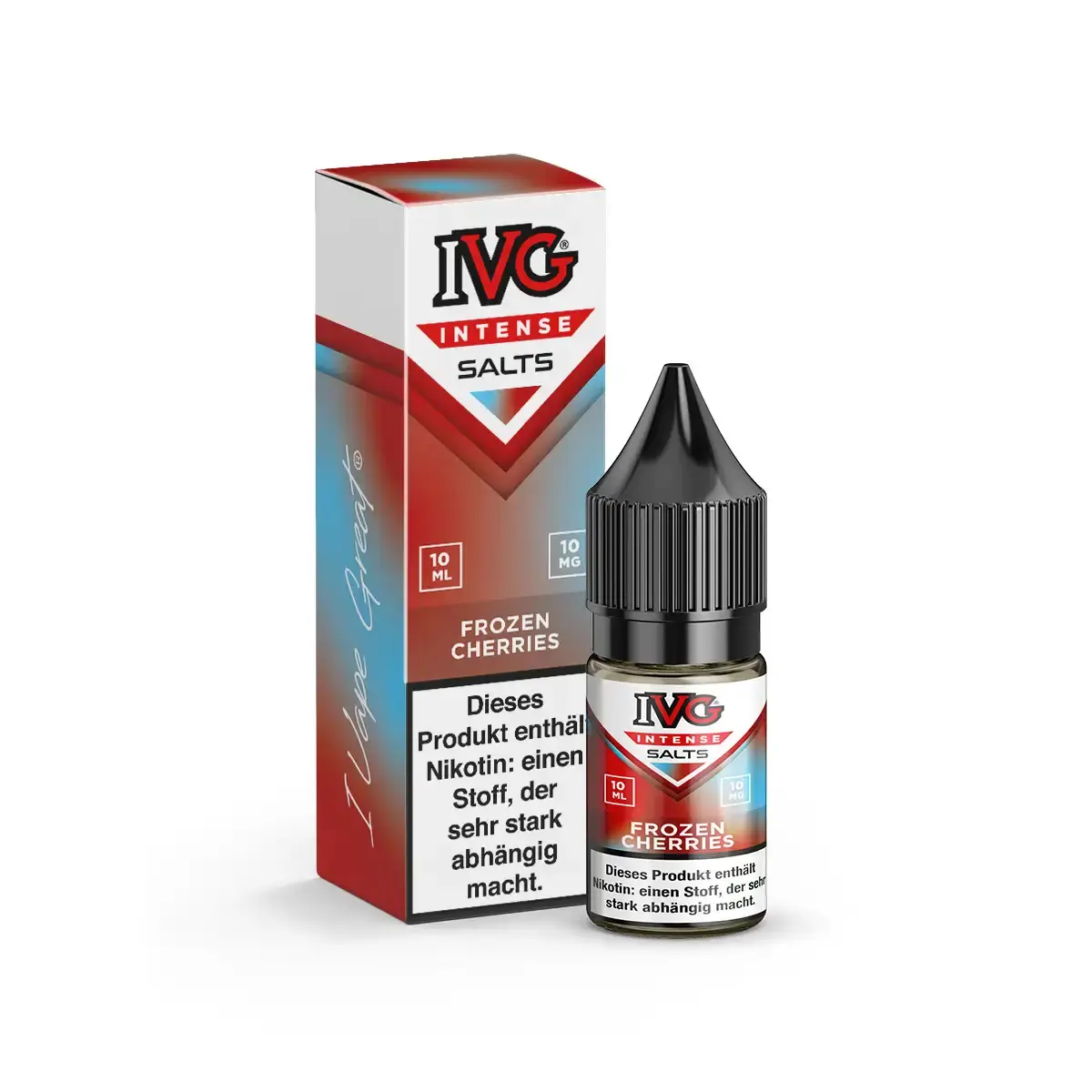 IVG Intense Salts Frozen Cherries 10ml Nikotinsalz-Liquid – rote Verpackung und Flasche