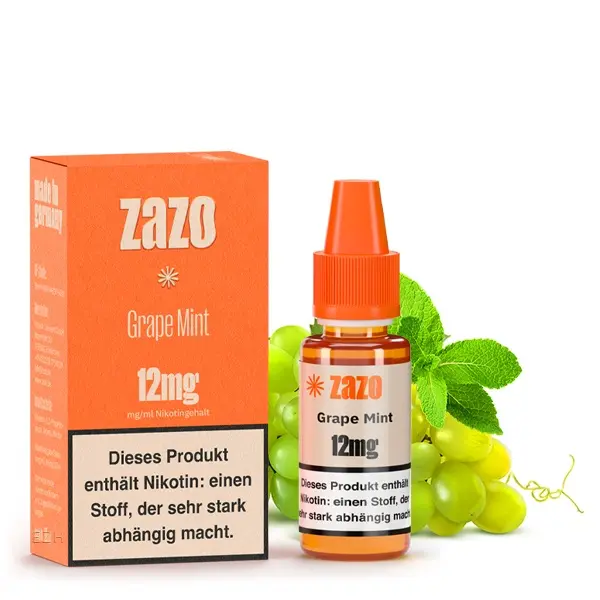 ZAZO Classics Grape Mint 10ml Liquid 12mg – Flasche und Verpackung mit Weintrauben-Minze-Design, 12mg