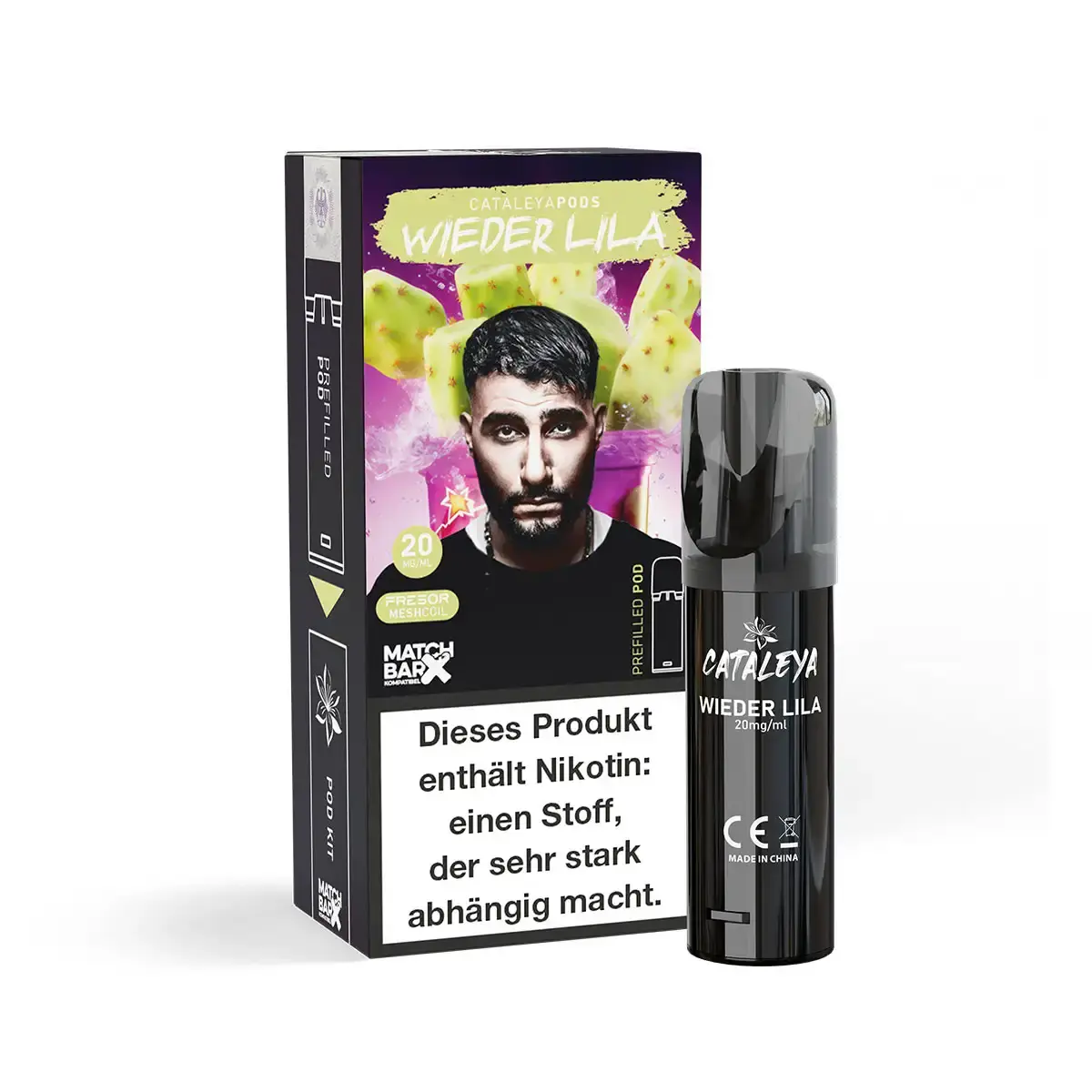 Cataleya Prefilled Pod Wieder Lila – dunkle Verpackung mit Gesicht, lila-grüner Farbverlauf, 1 Pod