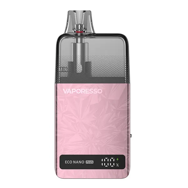Vaporesso Eco Nano Plus Pod Kit in Coral Pink mit LED-Anzeige, Frontansicht
