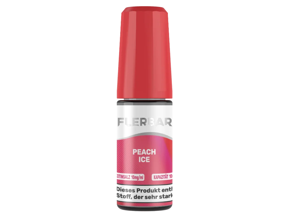 Flerbar Peach Ice 10ml Nikotinsalz-Liquid – rosarote Flasche mit rotem Schraubverschluss, Frontansicht