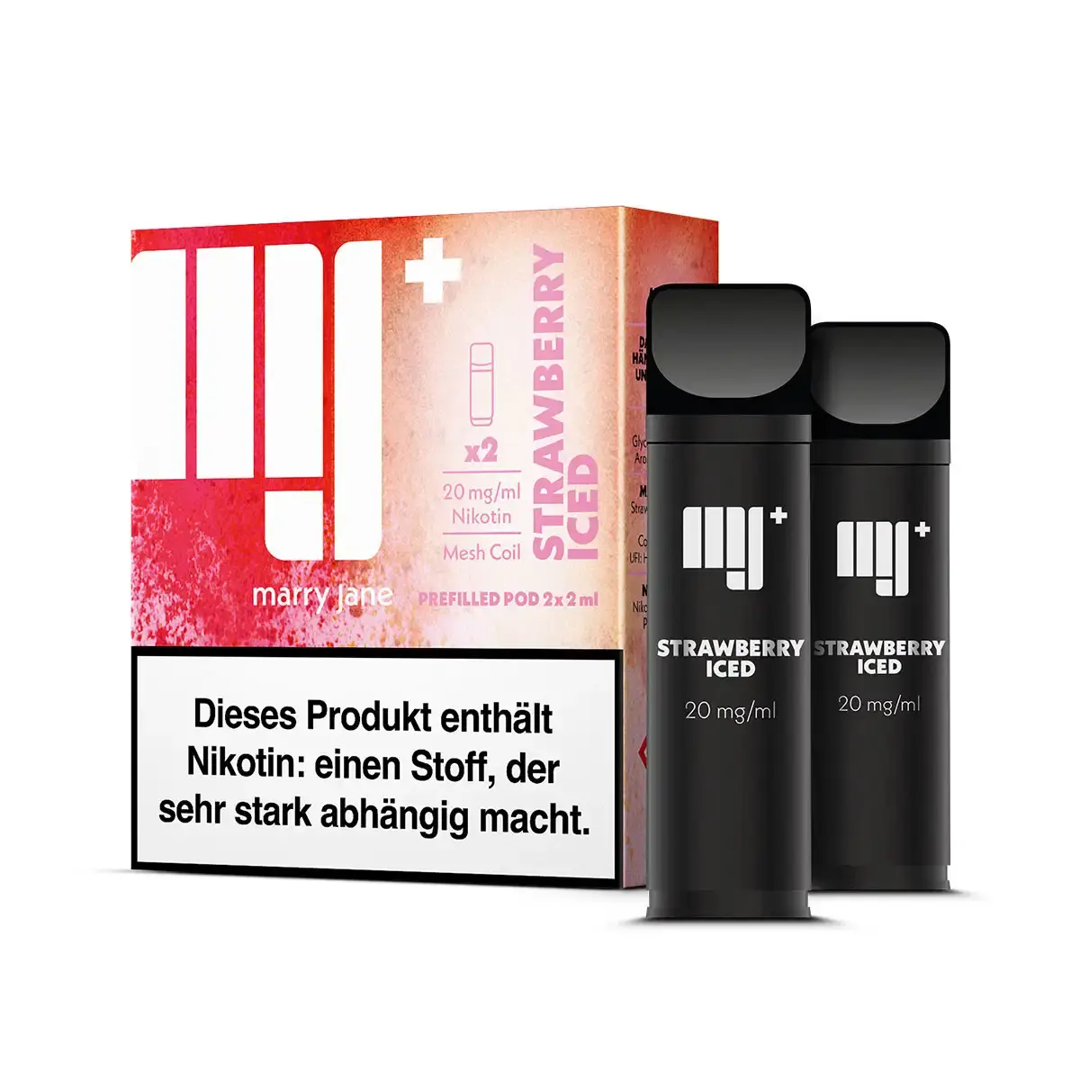 Marry Jane Prefilled Pod Strawberry Iced – 2er-Pack mit rosa-roter Verpackung und zwei schwarzen Pods