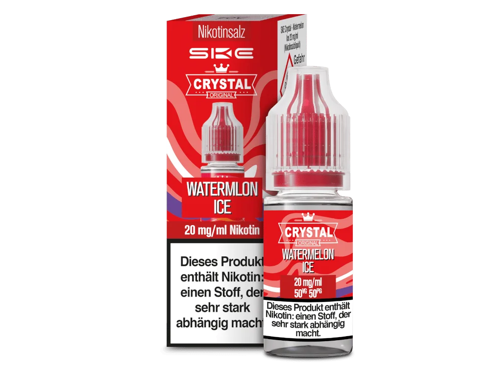 SKE Crystal Watermelon Ice 10ml Nikotinsalz-Liquid, rote Flasche mit roter Verpackung, 20 mg Nikotin