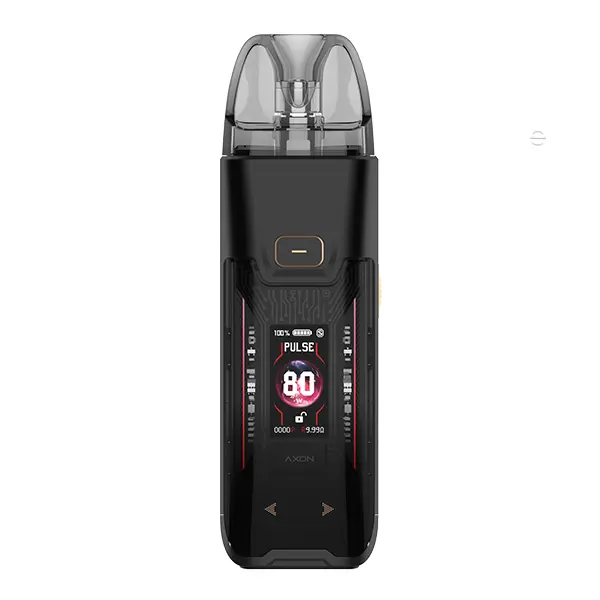 Vaporesso Luxe XR Max 2 Pod Kit in Schwarz, Frontansicht mit farbigem Display und transparentem Pod