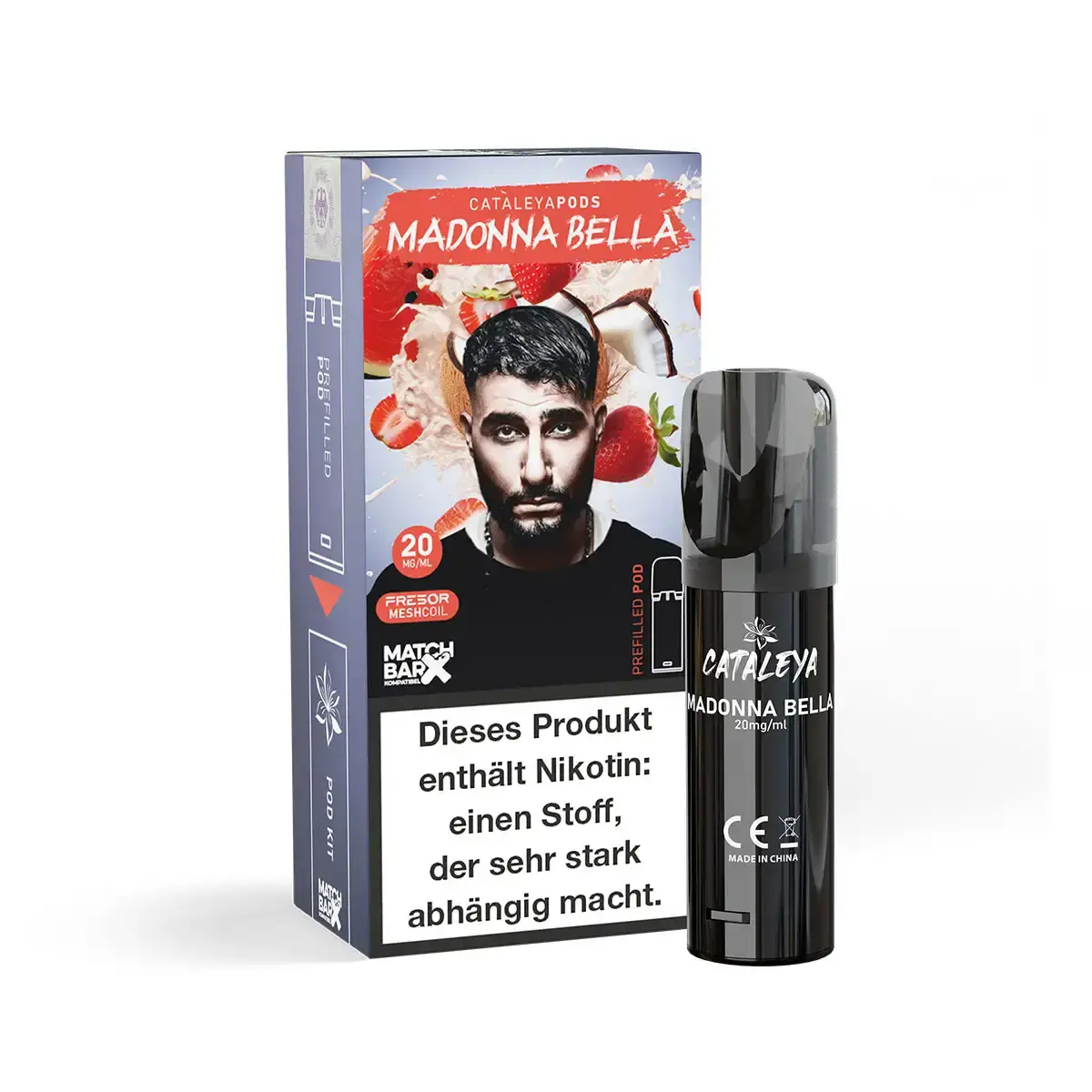 Cataleya Prefilled Pod Madonna Bella – rote Verpackung mit Erdbeermotiv und schwarzem Pod