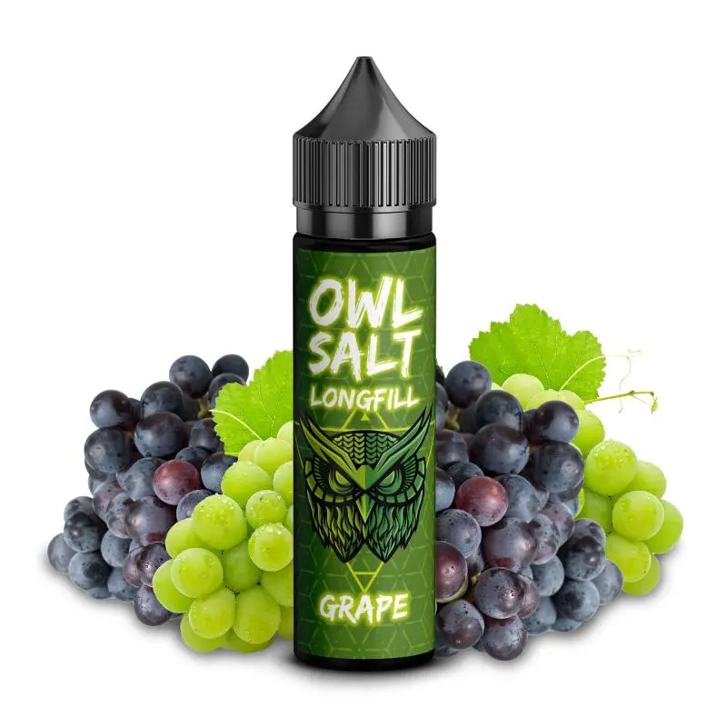 OWL Salt Grape Longfill 60ml Flasche mit grünem Etikett und Weintrauben im Hintergrund