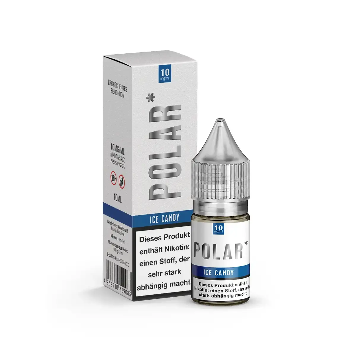 Polar Ice Candy Nikotinsalz-Liquid 10ml Flasche mit Schachtel, blau-weißes Design