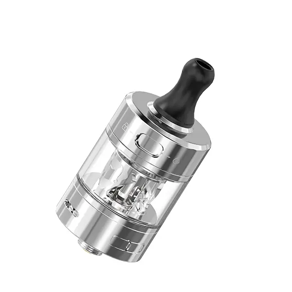 Advken Manta MTL Tank Verdampfer in Silber mit schwarzem Drip Tip, Schrägansicht