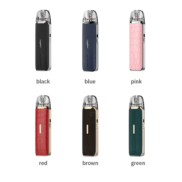Vaporesso Luxe Q3 Pod Kit Farbübersicht: Schwarz, Blau, Pink, Rot, Braun und Grün
