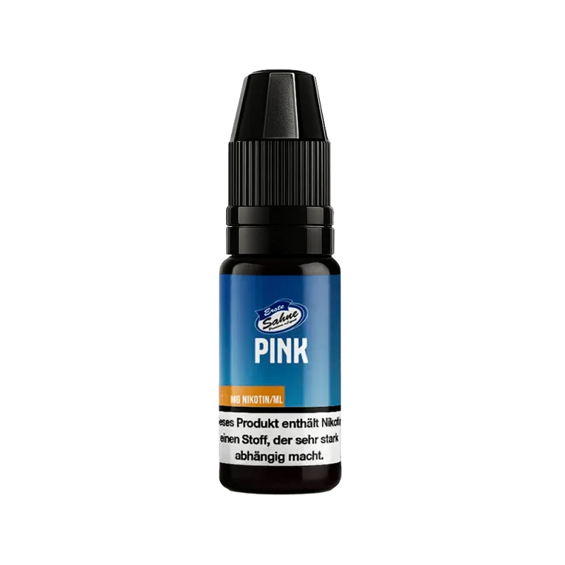 Erste Sahne Pink 10ml Liquid – 10ml-Flasche mit dunkelblauem Etikett und orangefarbenem Akzent