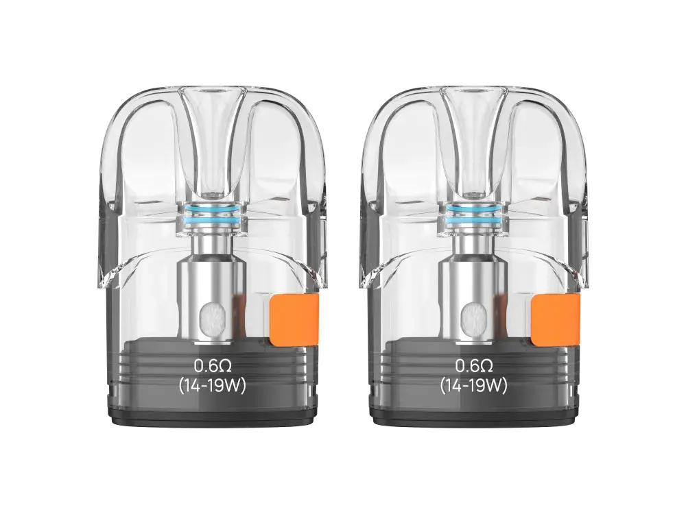 Zwei transparente Aspire Pixo Ersatz-Pods nebeneinander, 0,6 Ohm 16–19W