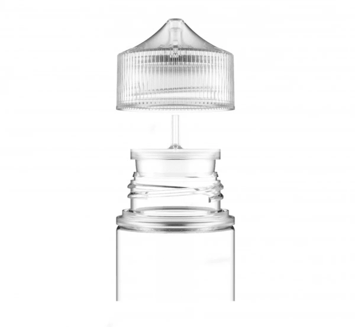 Chubby Gorilla V3 Leerflasche 120ml PET, transparent, Verschluss abgenommen und daneben liegend