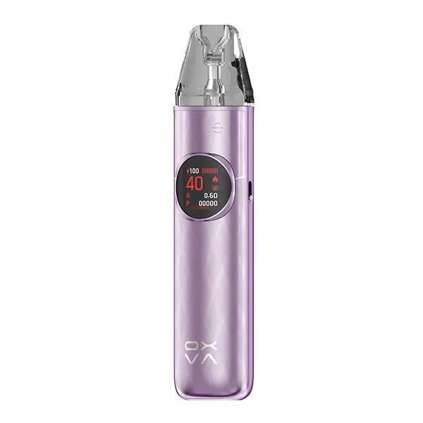 Oxva NeXlim 2 Pod Kit in Helllila mit glänzender Oberfläche und rundem Display, Seitenansicht