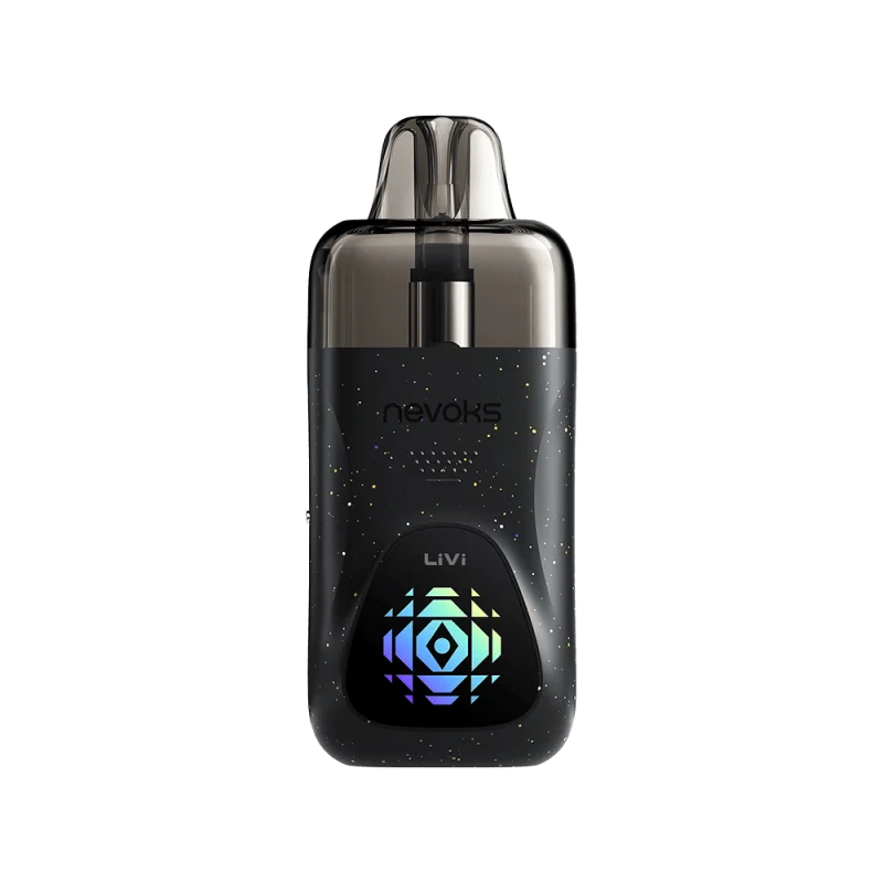 Nevoks LiVi Pod Kit E-Zigarette in Schwarz mit beleuchtetem Display und aufgestecktem Pod, Frontansicht