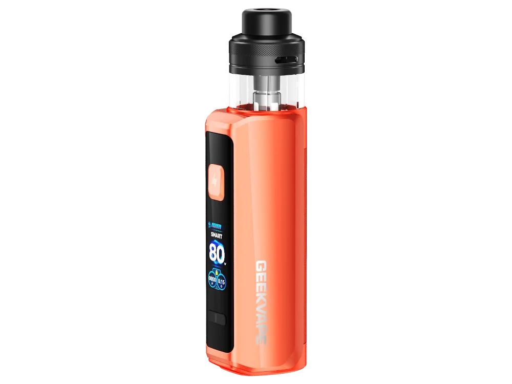 GeekVape Aegis Force E-Zigaretten Set in Orange, Box-Mod mit Verdampfer, seitliche Ansicht