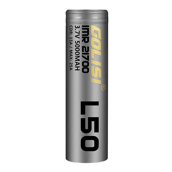 Golisi L50 21700 Akku 5000 mAh 25A – grauer zylindrischer Lithium-Ionen-Akkuträger, stehende Ansicht