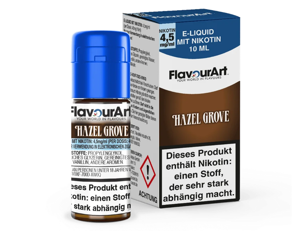 FlavourArt Hazel Grove 10ml Liquid 4,5 mg – dunkelbraune Flasche mit Schachtel, Nuss-Tabak-Aroma