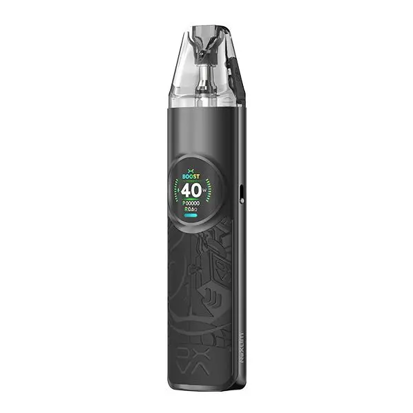 Oxva NeXlim Pod Kit in Dunkelgrau mit schwarzem Reliefmuster und rundem Farbdisplay