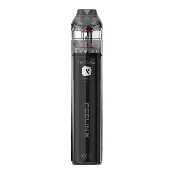 Nevoks Feelin C1 Pod Kit E-Zigarette in Schwarz, schlanker Stabakku mit transparentem Pod oben, Frontansicht